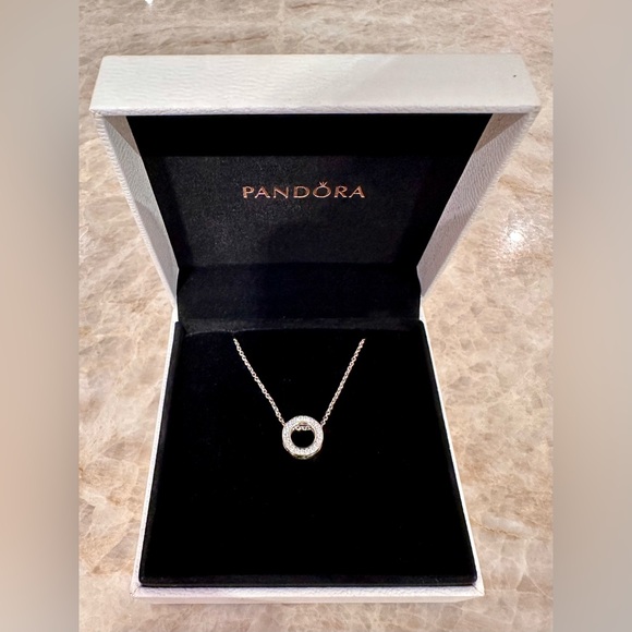 Pandora Jewelry - Pandora Circle of Pavé Clip Charm with Pandora Classic Cable Chain Necklace